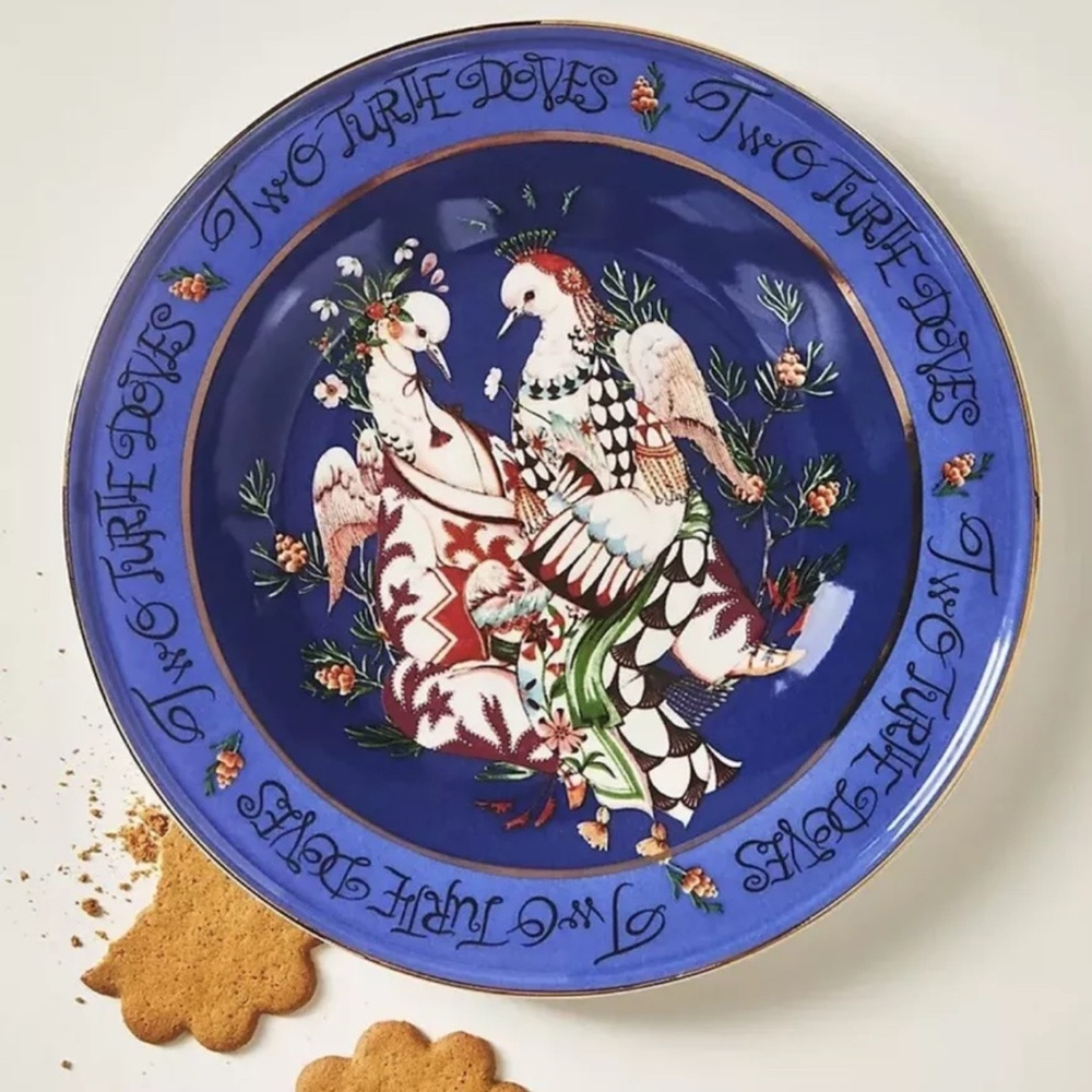 NWT Anthropologie Twelve Days of Christmas 2024 Dessert Plate Two Turtle Doves